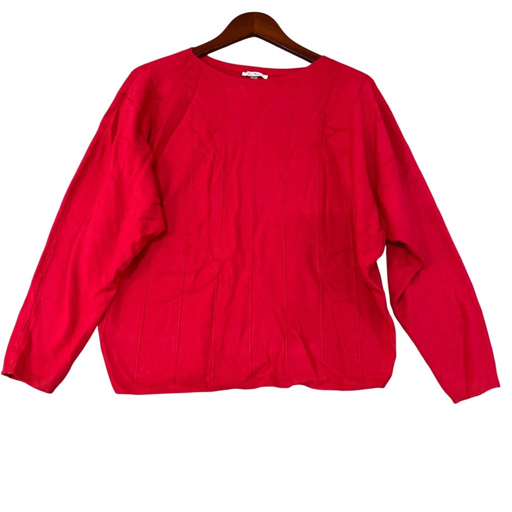 Via Milano Women's L Red Ribbed Pullover Sweater Wool Blend Crewneck